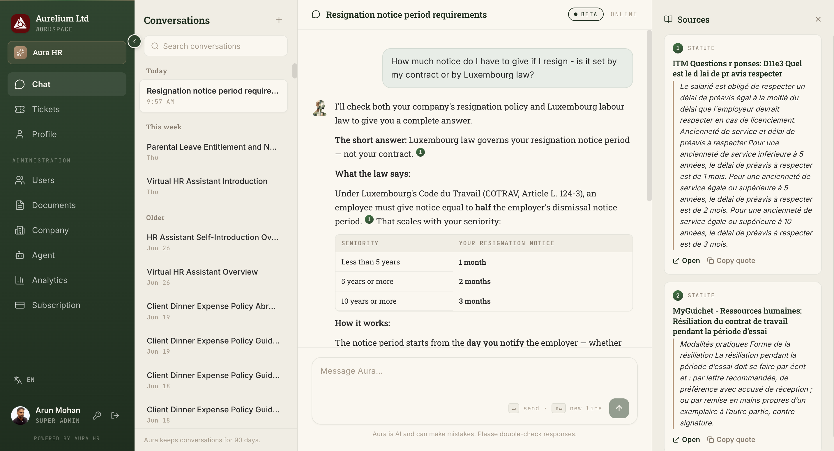 Aura chat — cited answers